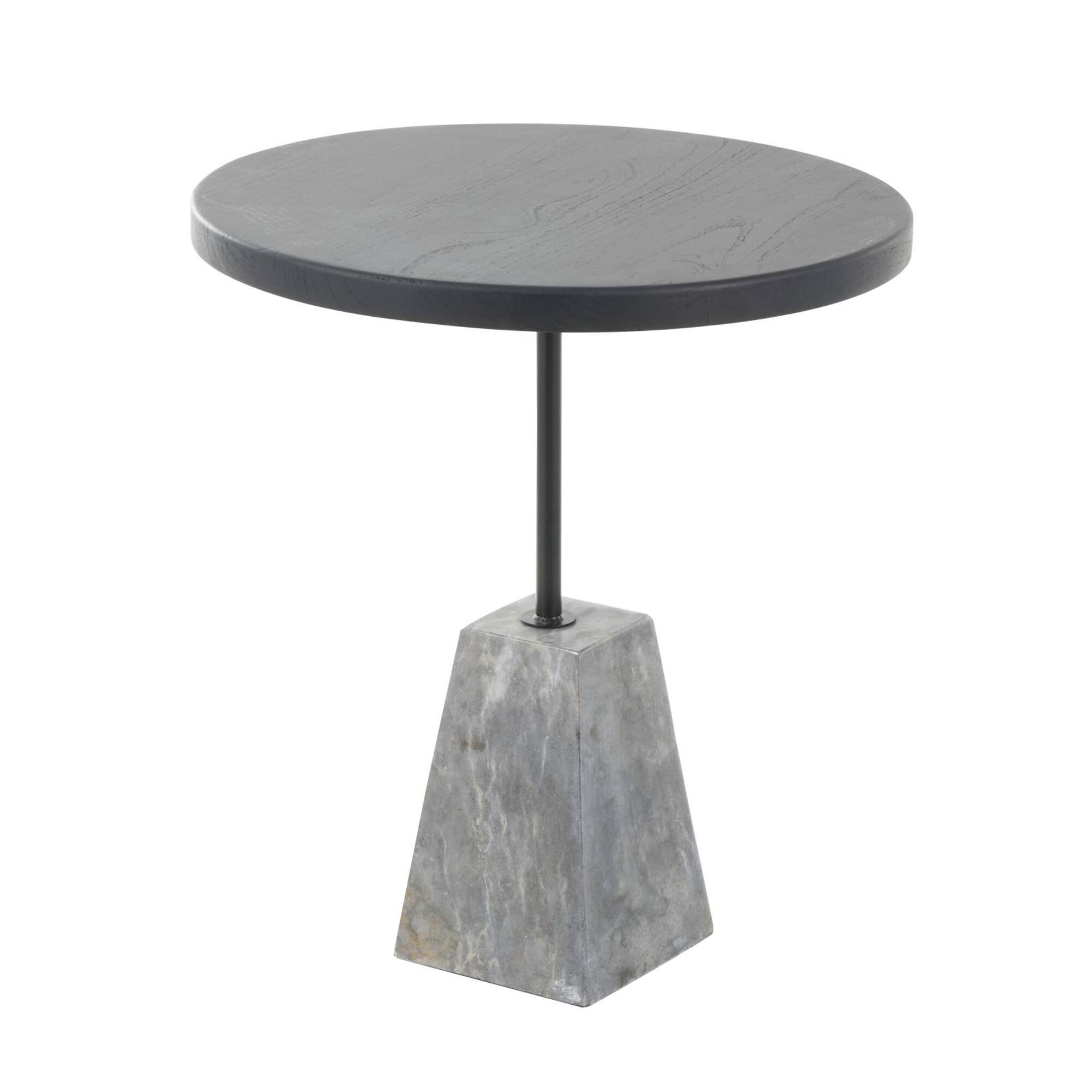 22.5" Black & Gray Wood Accent Table with Marble Pyramid Base
